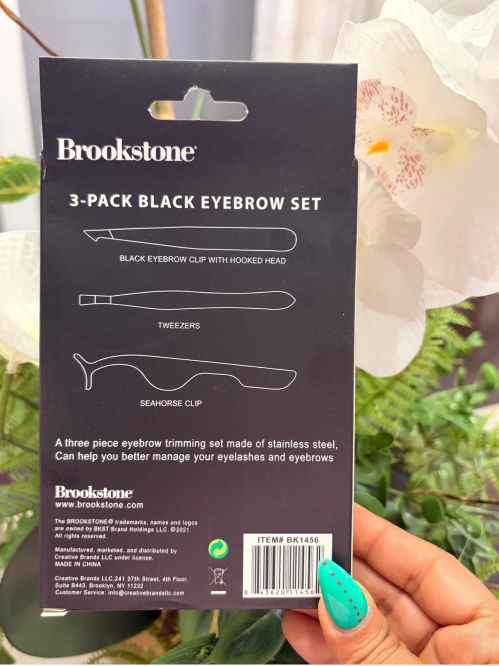 Brookstone NIB Black 3-Pack Eyebrow Tool Set with Tweezer & Seahorse Clip - Picture 2 of 5